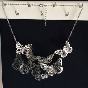 Silver plated multi-Butterfly statement necklace