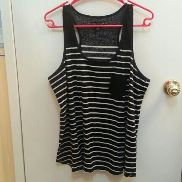 Black and White Striped Pocket Tank