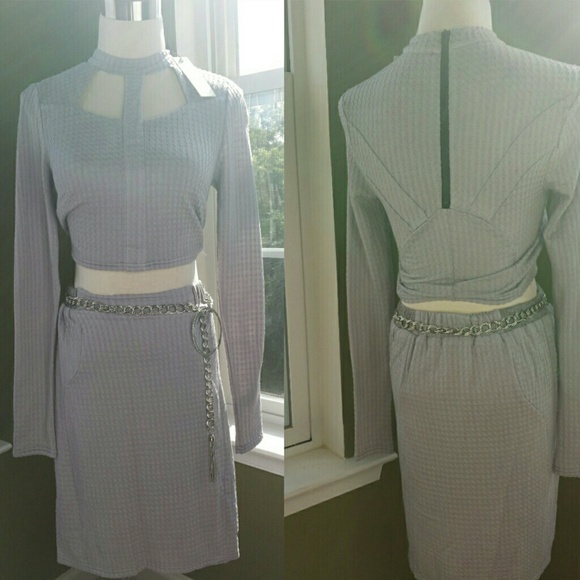 2Pc Gray Crop Skirt Set