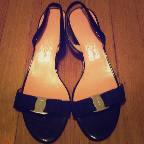 Salvatore Ferragamo Black Slingback Bow Heels