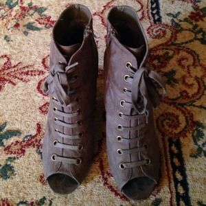 Taupe, zippered with lace up detail wedge heels