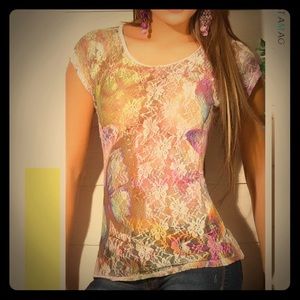 Floral Print colored lace short sleeve top