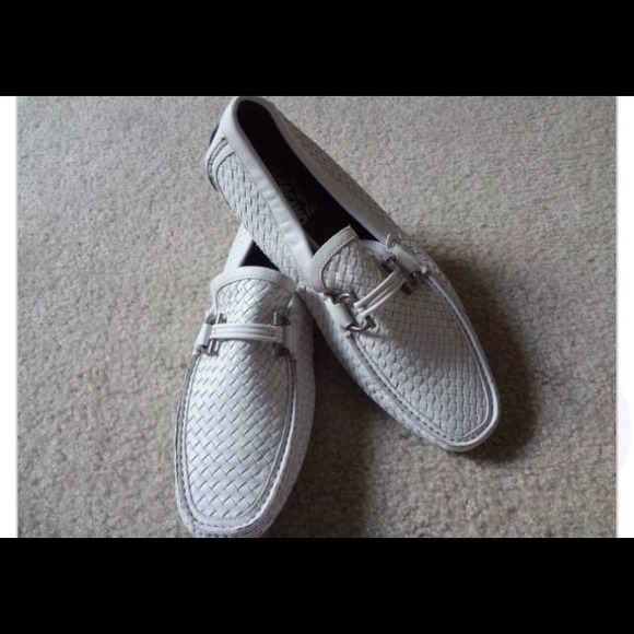 Men size 10.5 Ferrogamo White Loafers