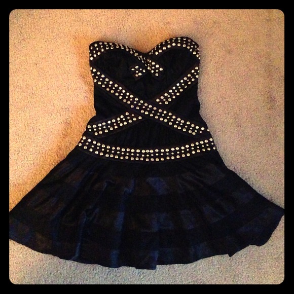 Super sexy edgy strapless studded bebe mini dress