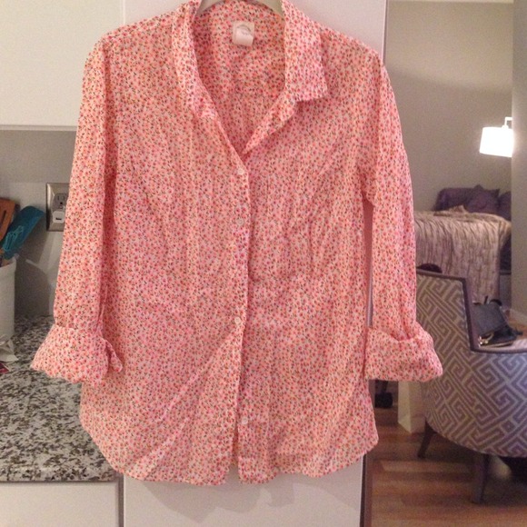 J Crew pink flower button down shirt
