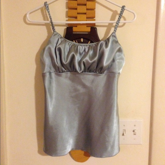 Light blue silky tank with braided straps!