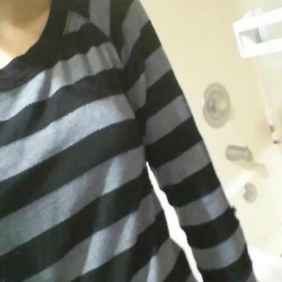 Black and Grey Long Sleeve Striped Top
