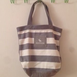 Grey & White striped Abercrombie Tote