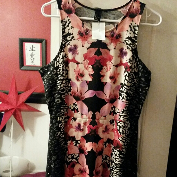 Flower and leopard skater dress