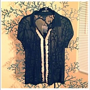 Beautiful sheer blck button down by: The Limited