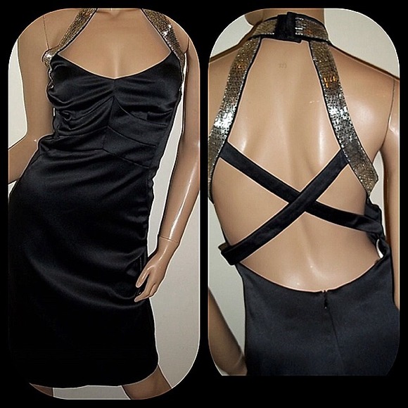 Karen Millen black satin beaded halter neck dress - Picture 2 of 4