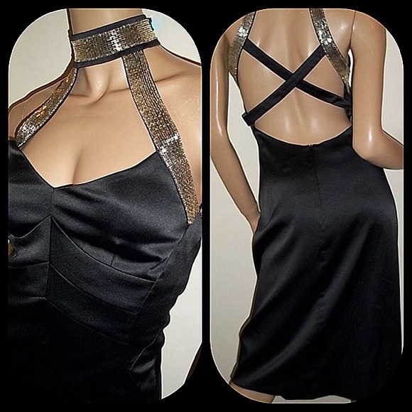 Karen Millen black satin beaded halter neck dress - Picture 3 of 4