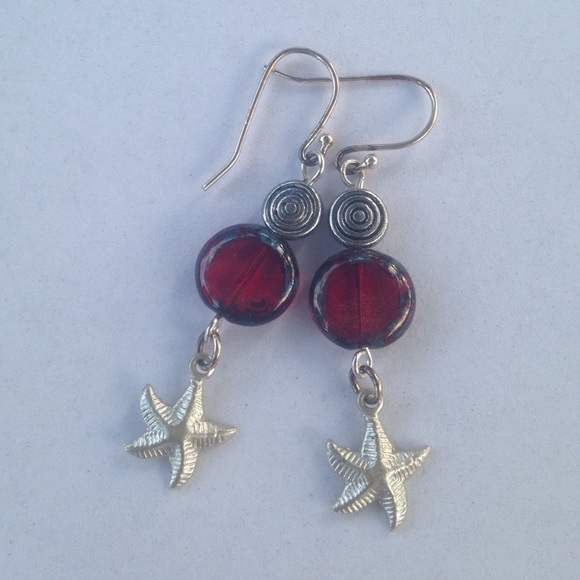 SS Red Czech Glass & Starfish