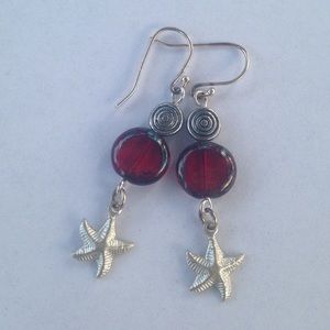 SS Red Czech Glass & Starfish