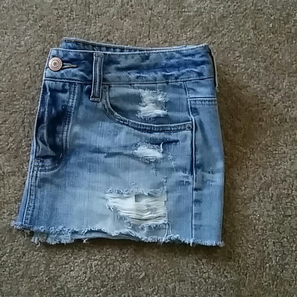 AE denim destroyed mini skirt