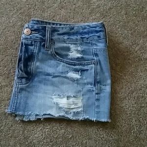 AE denim destroyed mini skirt