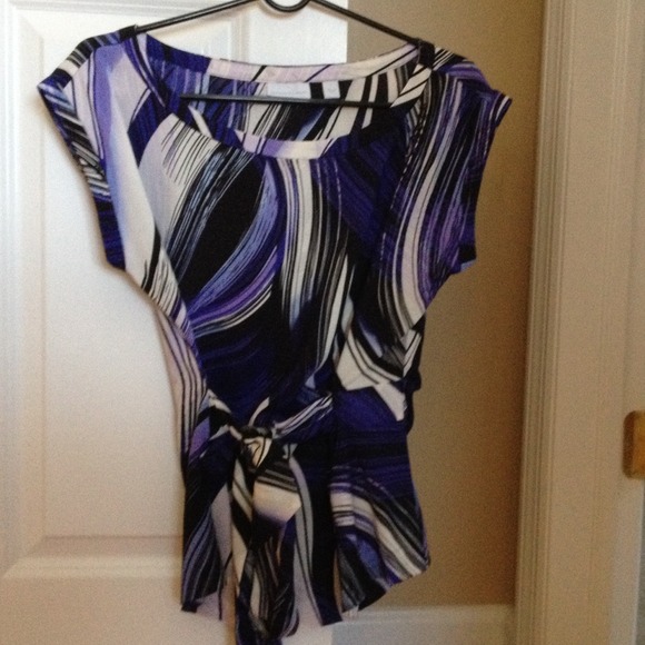 New York & Company Multi Color Tie Waist Blouse - Picture 1 of 2