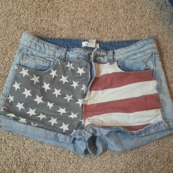 American Flag Denim Shorts