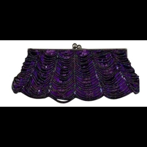 Beaded Sequin Purple Clutch