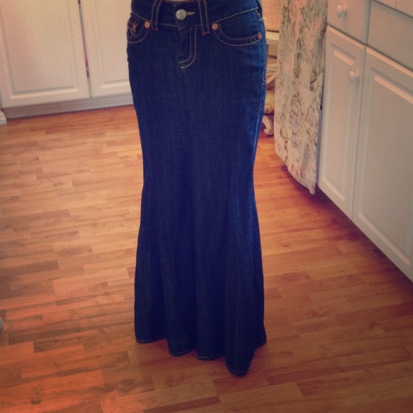true religion long denim skirt