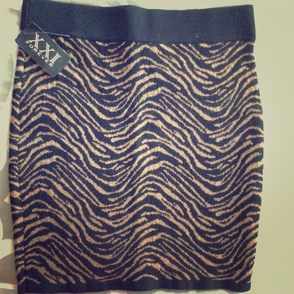 Forever 21 Black/Bronze Zebra Pattern Short Skirt