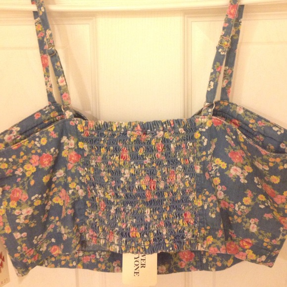 Floral Print Chambray Cropped Bustier - Picture 2 of 3