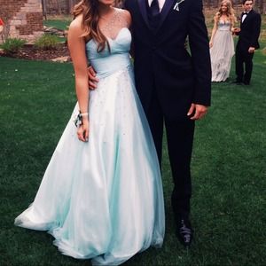 Light blue princess style prom dress
