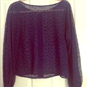 Cute Navy Sheer blouse w/ black hearts
