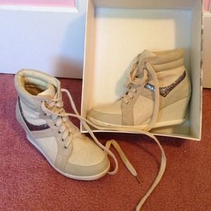 Tan Glitter Sneaker Heels/Wedges