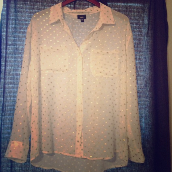 Gorgeous Mossimo Gold Polka Dot Chiffon Top