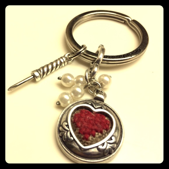 Brighton Key Chain Key Ring. Stitched heart