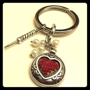 Brighton Key Chain Key Ring. Stitched heart