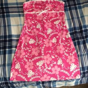 Pink hibiscus spaghetti strap dress