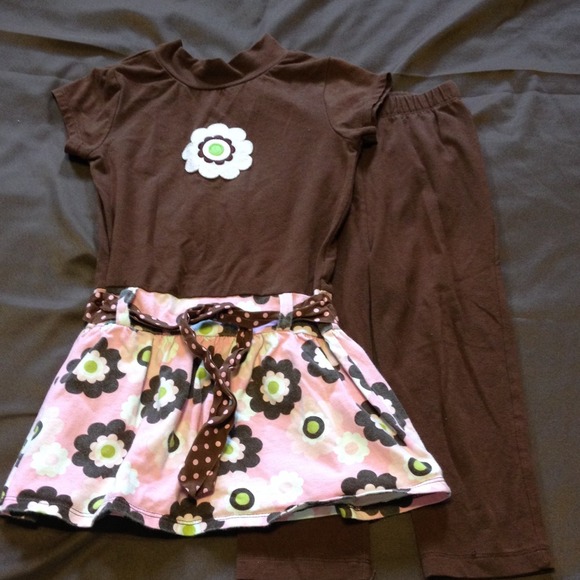 Toddler brown and pink dress with leggings