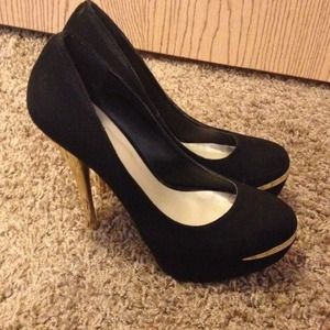 Black Platform Heels with Gold Trim & Heel
