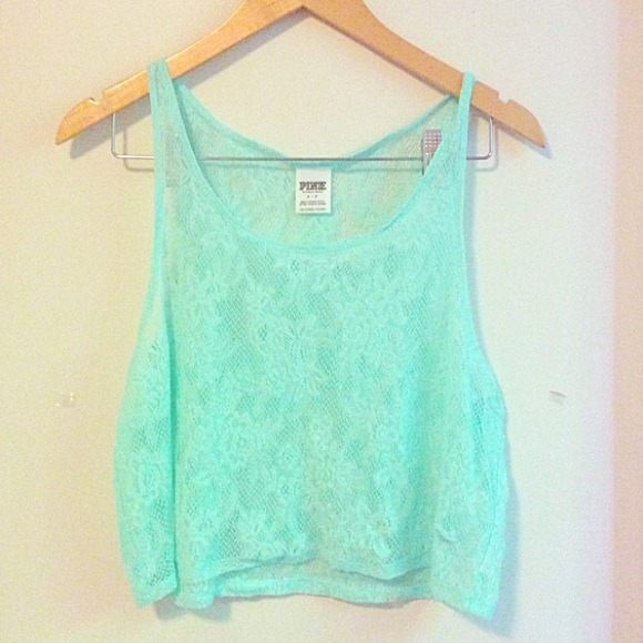 ‼️SALE‼️ VS PINK - Tiffany Blue Lace Crop Tank