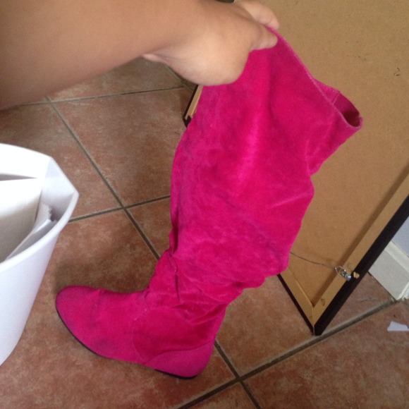 Fuchsia thigh high boots
