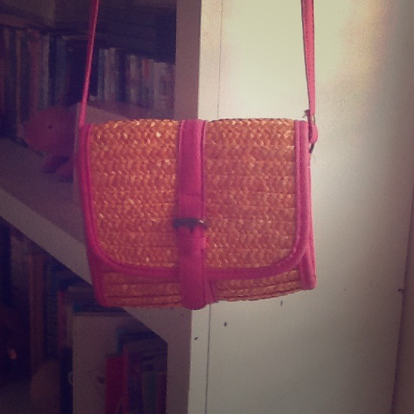 Pink and orange cross body purse