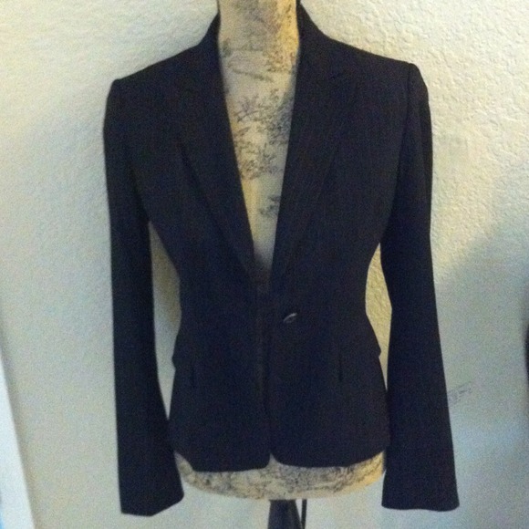 SOLD! Elie Tahari Black w/ thin white Stripes Suit - Picture 2 of 4