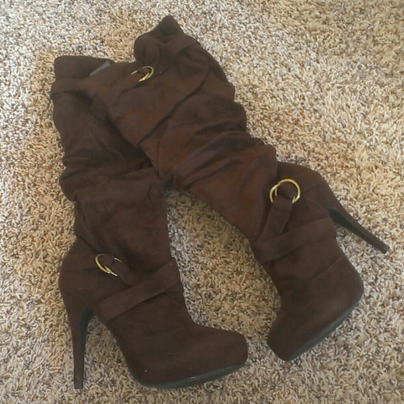 Brown suede stiletto boots