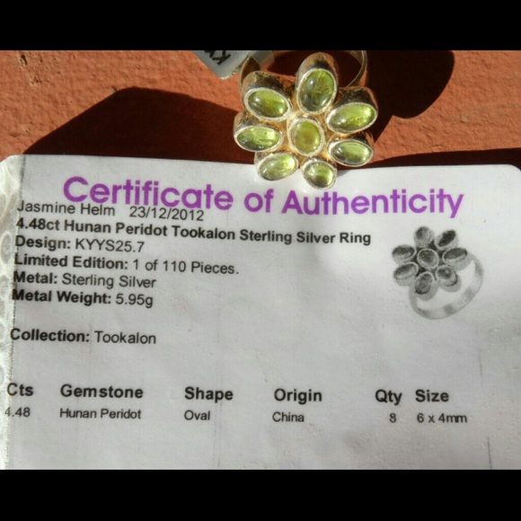4.48ct Hunan Peridot Tookalon Sterling SilverRing - Picture 2 of 4
