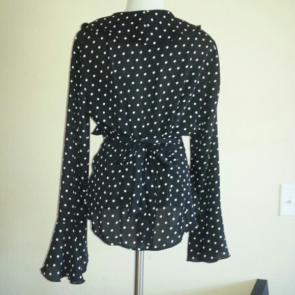 NY&Co. Classic Polka Dot Wrap Blouse - Picture 3 of 3