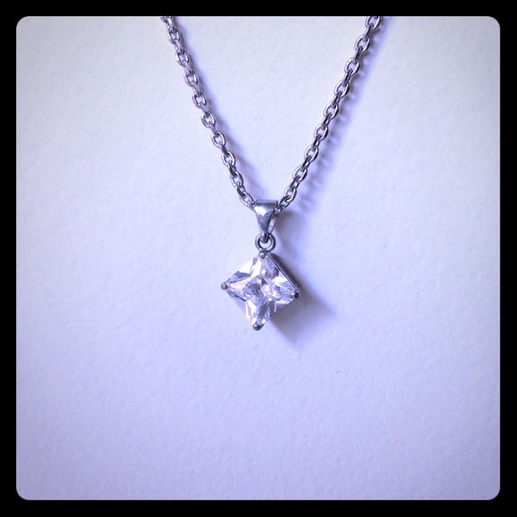 Crystal diamond CZ pendant silver chain necklace