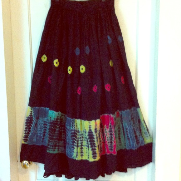 ❗️SOLD❗️LUCKY black tie dye boho hippy maxi skirt