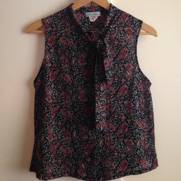 RESERVED Vintage Paisley Button Up Neck Tie Blouse