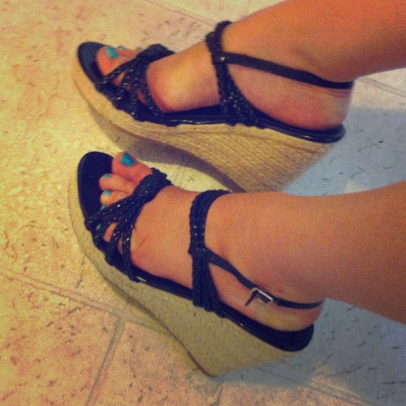 charles albert Shoes - Sexy pinup black braided strappy hemp wedge sandal
