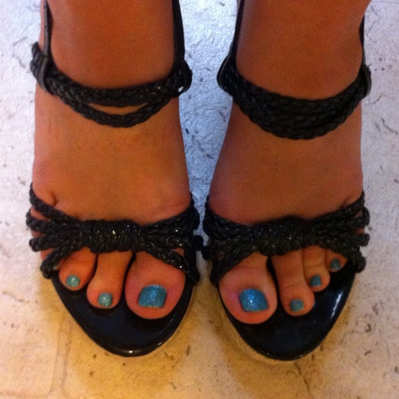 Sexy pinup black braided strappy hemp wedge sandal - Picture 3 of 4