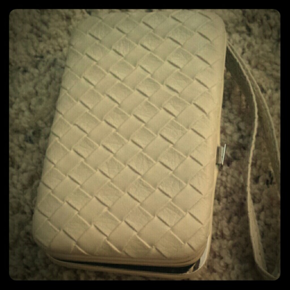 Faux leather woven print iphone wristlet