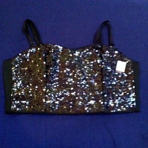 Victoria's Secret Fashion Show Black Sequin Top L