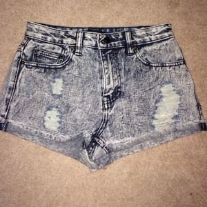 Ripped white washed jean shorts